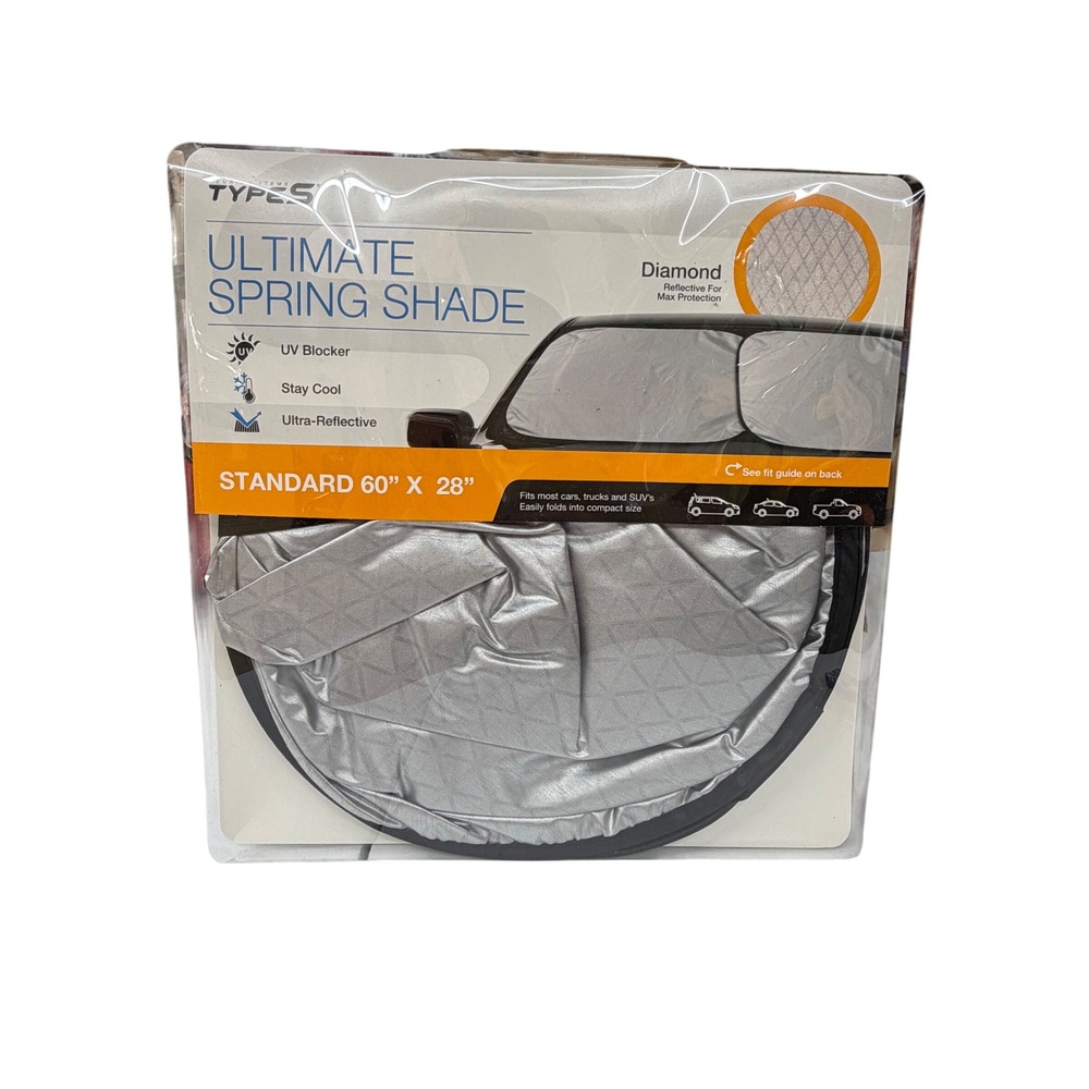 Type S Ultimate Spring Shade Standard Car Sunshade 60 x 28 Silver UV Blocker